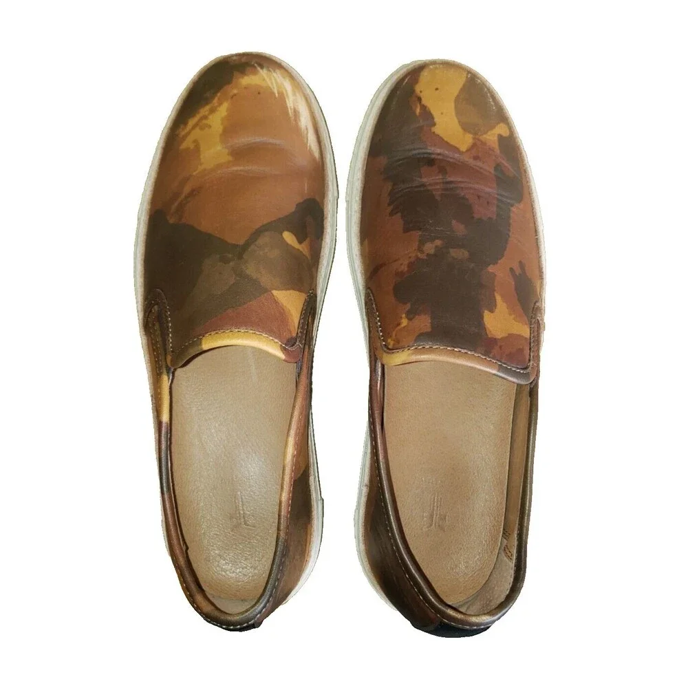 Frye Essex Slip On Sneakers Brown Camo Print Leather Loafer Shoes Men's Size 9.5
